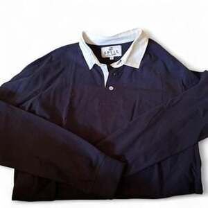 Split Coast Navy Blue Long Sleeve Polo Shirt with Spike Detail - Men's M